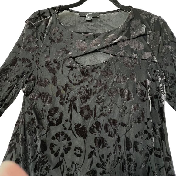 Velvet Floral Burnout Asymmetric Tunic NWT Cut Out Long Sleeve Black Sheer Med - Picture 1 of 10